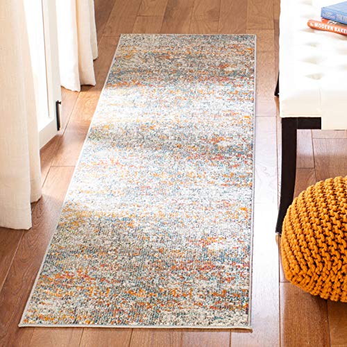 SAFAVIEH Madison Collection Runner Rug - 2'2" x 6', Grey & Orange, Modern Abstract Design, Non-Shedding & Easy Care, Ideal for High Traffic Areas in Living Room, Bedroom (MAD460F) - color: Grey/Orange, size: 2'2" x 6' (Runner)