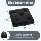 Floor Pillow, 24x24 Tufted Floor Cushion for Adults, Square Large Meditation Cushion Pillow, Corduroy Sitting with Handle, Yoga Seating for Tatami, Dark Grey, 1Pack