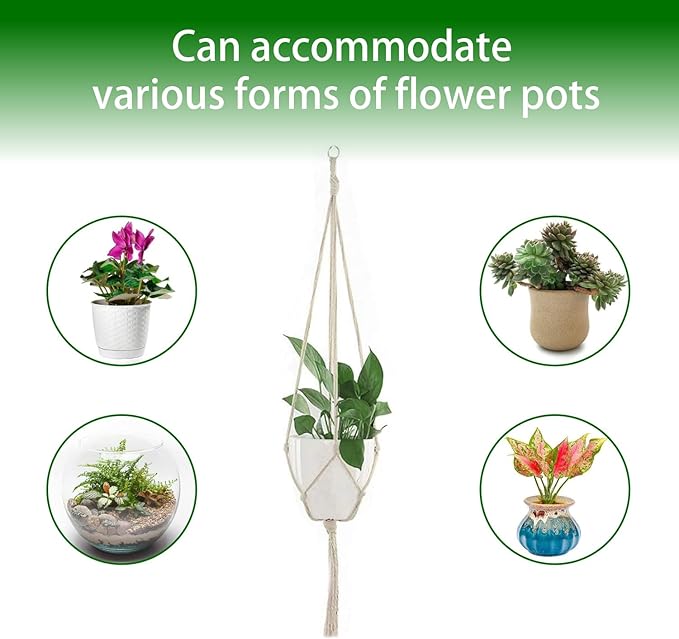 6pcs Macrame Hanging Baskets | Cotton Rope Hanging Basket for Plants | Boho Decorative Cotton Rope Hanging Basket for Flower Pots and Plants 80/90/100cm