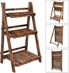 Yaheetech Folding Plant Stand Wooden Foldable Plant Shelf 3-Tier Flower Pot Stand Plants Display Shelf Rack Ladder Garden Indoors Outdoors 23.6 x 15 x 36.6in