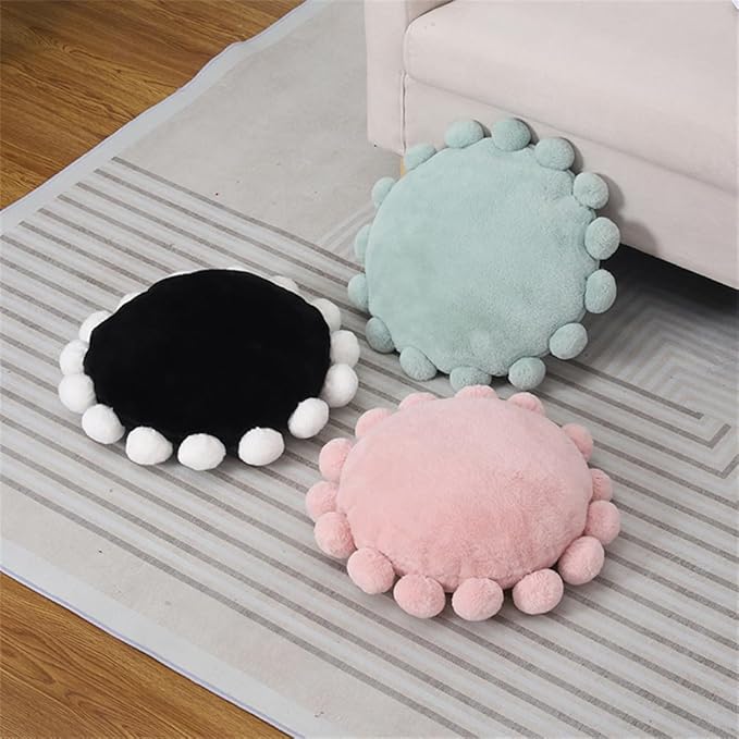 Boho Round Floor Pillow with Tassels – Decorative Circle Cushion for Kids, Plush Throw Pillow for Chair Sofa Bed, Accent Pillow for Living Room, Reading Nook, Indoor & Outdoor Use (Black)