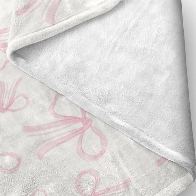 Pink Bows Blankets Preppy Coquette Room Decor Electric Blanket Pink Girls Bedroom Decor Bow Throw Blanket Coquette Girly Blanket Gifts for Women Teens Soft Flannel Lightweight 70"x80"
