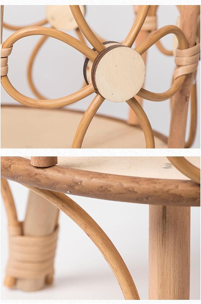 Rattan Plant Stand - 28x21x20cm, ABS Wood, Natural Brown, Hollow Stool Shelf, Pot Holder, Rustic Display Rack | Indoor Outdoor Boho Style Balcony Patio Living Room Decorative Flower Stand