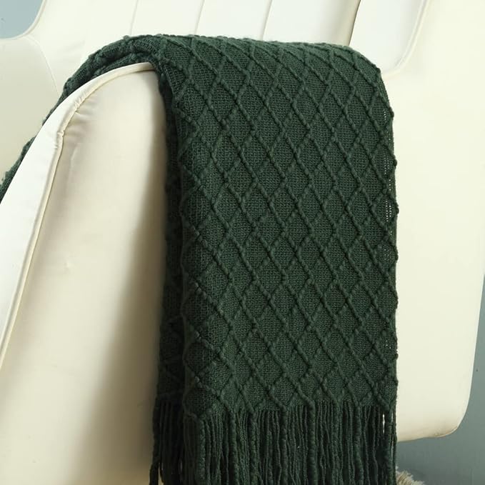 CREVENT Knitted Decorative Throw Blanket for Couch Sofa Chair Bed，Soft Warm Cozy Light Weight for Spring Summer (50''X60'' Forest Green Christmas Green)