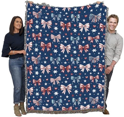 Pure Country Weavers Patriotic Bows - Americana Gift Tapestry Throw Blanket Woven from Cotton - Made in The USA (72x54) - color: Patriotic Bows, size: 72x54