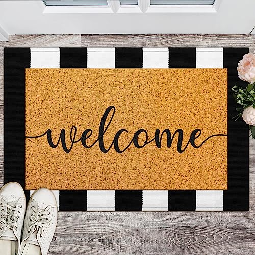 Timgle 4 Pack Hello and Welcome Doormat 30'' x 18'' Black and White Striped Rug 35'' x 24''Front Door Mats for Front Door Farmhouse Outdoor Doormats for Indoor Outside Entryway