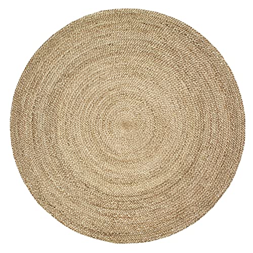 FRELISH DECOR Handwoven Jute Area Rug - 7 feet Round - Natural Yarn - Rustic Vintage Beige Braided Reversible Rug - Eco Friendly Rugs for Bedroom - Kitchen - Living Room - Farmhouse (7' Round) - color: Natural, size: 7' (Round)
