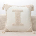 Monogram Pillow Covers with Tassels 18”x18” Modern Cotton Canvas Tufted Alphabet I Throw Pillow Covers for Sofa Couch Bed 26 English Letters Decorative Pillow Case for Sofa Throw Pillows
