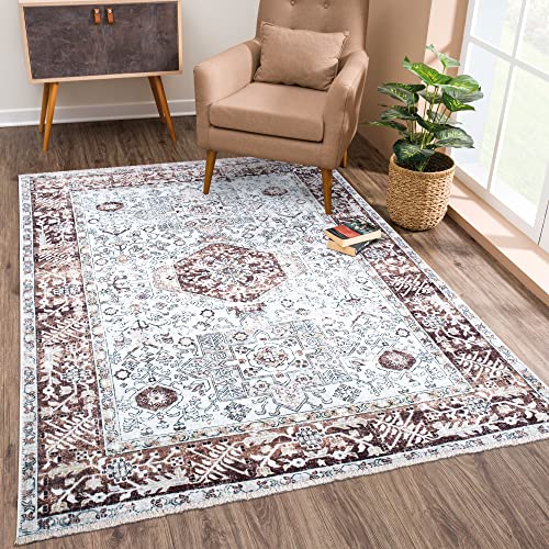 Bloom Rugs Washable Non-Slip 2x3 Rug - Beige/Brown Traditional Oriental Area Rug for Living Room, Bedroom, Dining Room, and Kitchen - Exact Size: 2' x 3' - color: Beige / Brown, size: 2' x 3' (Rectangular)