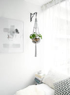 Mkono Macrame Plant Hangers Indoor Outdoor Hanging Planter Basket Cotton Rope 4 Legs 41 Inch, 1 Pack, Grey