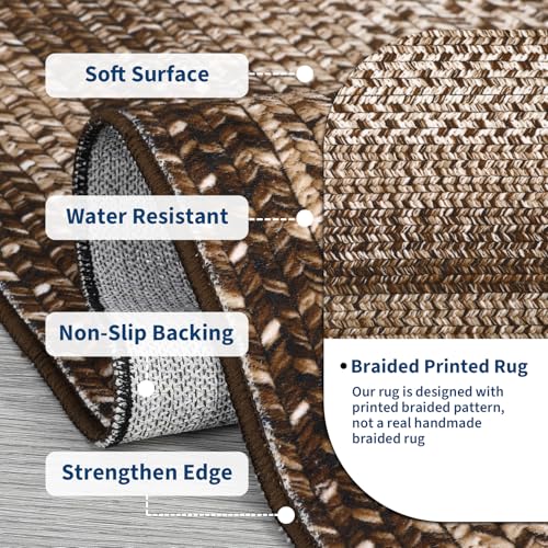 RUGSREAL 2x3 Entry Rug Small Bedroom Area Rug Braided Printed Mat for Living Room Farmhouse Kitchen Mat Indoor Non Slip Rustic Throw Carpet Machine Washable Rug for Sink Under Table, Brown - color: Brown, size: 2' x 3' (Rectangular)
