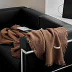 100% Cotton 4-Layer Muslin Blanket with Fringes, 80"x90", Brown Bed Blanket, Ultra-Soft Gauze Boho Bedding for All Seasons, Breathable for Couch, Bed(Brown,Queen)
