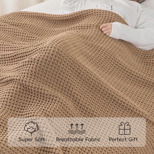 Bunnikins & Clover Beige Throw Blanket for Couch, Knitted Beige Throw for Bed, Neutral Throw Blankets Tan Blanket for Room Decor Housewarming Gifts, 50"x60" - color: Beige, size: 50"x60"