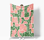 Boho Abstract Colorful Floral Throw Blanket, Vintage Retro Patchwork Pink Green Flower Botanical Geometric Aesthetic Groovy Flannel Throw Blanket for Chair Bed Sofa Couch, 60X80IN