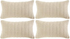 Fancy Homi 4 Packs Boho Cream Decorative Throw Pillow Covers 12x20 Inch for Living Room Couch Bed Sofa, Rustic Modern Farmhouse Home Decor, Soft Plush Corduroy Beige Cute Square Cushion Case 30x50 cm
