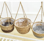 Hanging Planters for Indoor Plants, Hanging Planter with Jute Rope Woven Hanging Flower Pots Hanging Plant Holder Hanging Basket Retro Style Straw Basket for Office Party (1 Pack)