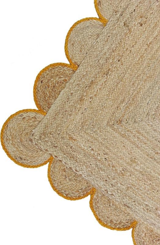Weaving Cottage Scalloped Natural Jute Area Rug | Beige & Yellow, 2X3 FT Handwoven Jute Doormat | Eco-Friendly, Durable, and Stylish | Perfect for Living Room, Bedroom, and Entryway