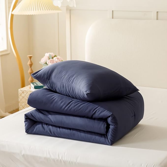 ROSGONIA Navy Blue Comforter Set Queen, 3pcs (1 Boho Blue Comforter & 2 Pillowcases) All Season Soft Bedding Lightweight Bedspread Blanket Quilt