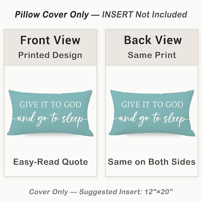 Decorative Throw Pillow Covers 12x20 Inch Set of 2 – Turquoise Christian Lumbar Pillowcase – Give It to God and Go to Sleep/Relax God’s Got This – Beach Faith Bedroom Bed Decor
