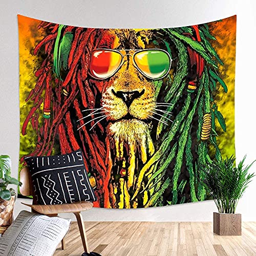 Simsant Rasta Rastafarian Tapestry Lion Head Bob Wall Hanging Backdrop for Living Room Bedroom Dorm Psychedelic Decor 90"x84" - size: 90"L x 84"W