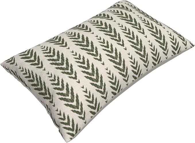 Sage Green Boho Pillow Covers 12 x 20 Inch Pack of 2, Bohemian Ethnic Herringbone Pattern Decorative Throw Pillow Covers Vintage Linen Farmhouse Outdoor Pillowcase for Bedroom Home Sofa Decor