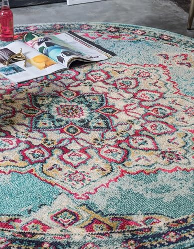 Rugs.com Fleur Collection Rug – 6' Round Light Blue Medium-Pile Rug Perfect for Kitchens, Dining Rooms - color: Light Blue 11, size: 6' (Round)