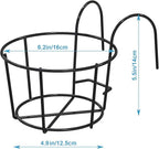 4 Pack Round Hanging Railing Planters - Metal Flower Pot Holder for Balcony and Fence （Black）