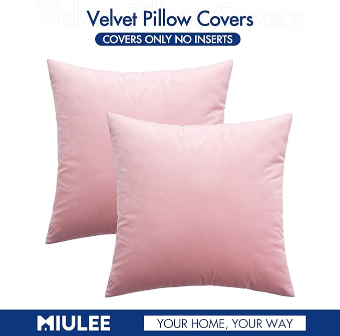 MIULEE Velvet Throw Pillow Covers 18x18 Inch, Pack of 2 - Bright Pink, Soft Solid Decorative Pillow Covers Cushion Cases Modern Luxury Valentines Home Decor for Spring Couch Sofa Bedroom Livingroom