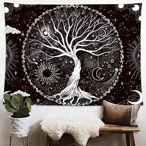 Wonrizon Tree of Life Tapestry,Black and White Galaxy Space Tapestries Aesthetic Psychedelic Wall Hanging decor for Living Room Bedroom (30" x 40") - size: 40"L x 30"W