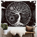 Wonrizon Tree of Life Tapestry,Black and White Galaxy Space Tapestries Aesthetic Psychedelic Wall Hanging decor for Living Room Bedroom (59.1" x 82.7") - size: 82.7"L x 59.1"W