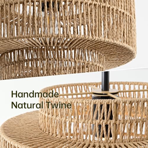 12.4” Boho Rattan Pendant Light Fixture for Dining Room, 1-Light Black Chandelier Farmhouse Rustic Hanging Lamp for Kitchen Island, Bedroom, Living Room, Entryway, Foyer, Hallway - color: Brown+Black Hardware, size: 12.4" 1-Light