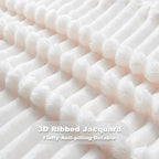 NEWCOSPLAY Super Soft Queen Blanket Ivory Premium Silky Flannel Fleece 3D Ribbed Jacquard Lightweight Bed Blanket All Season Use (Ivory Ribbed, Queen(90"x90"))
