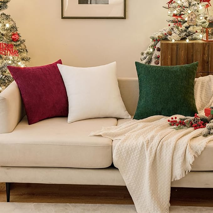 MIULEE Pack of 2 Pure White Decorative Pillow Covers 18x18 Inch Soft Chenille Couch Spring Throw Pillows Farmhouse Cushion Covers for Home Decor Sofa Bedroom Living Room