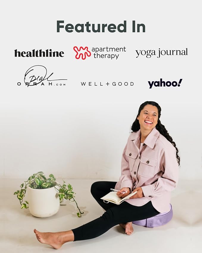 Mindful Modern Velvet Meditation Cushion | Luxe Zafu Yoga Floor Pillow Seat | Posture Support | Buckwheat Hull Filled | Large Round Cushion with Removable Washable Cover + Carry Handle