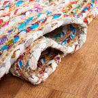 SAFAVIEH Area Rug 7' Round - Cape Cod Collection - Beige & Multi, Handmade Jute & Cotton, Woven Braided Design (CAP202B)