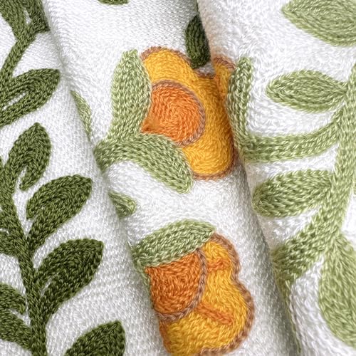 Alysheer Floral Embroidered Summer Decorative Throw Pillow Covers 18"x 18" Set of 2, Farmhouse Cottage Orange Flowers Green Leaves Knit Patterned Cotton Canvas Cushion Case for Couch Bed Living Room - color: Orange Green, size: 18" x 18" (Pack of 2)