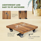 2pack Wood Plant Caddy With Wheels Heavy Duty, 264 Lbs Capacity, Upgraded 12 Inch Acacia Hardwood Plant Dolly, Plant Stand with 360° Lockable Wheels, Plant Caster for Heavy Objects Hauling - Natural Wood