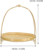 PRETYZOOM 3pcs Bamboo Food Serving Tray with Handle: 7.5 x 7.5 x 8.6 Inch Shallow Bamboo Basket Fruit Snack Food Storage Woven Basket Display Rack