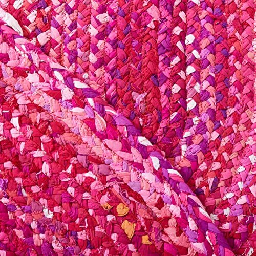 SAFAVIEH Braided Collection Area Rug - 3' x 5' Oval, Pink & Fuchsia, Handmade Country Farmhouse Reversible Cotton, Ideal for High Traffic Areas in Living Room, Bedroom (BRD452U) - color: Pink/Fuchsia, size: 3' x 5' (Oval)