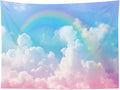 LB Cloud Rainbow Tapestry Pastel Rainbow Pink White Cloud with Blue Sky Tapestry Wall Hanging Nature Landscape Wall Decor for Bedroom Living Room Dorm 48Wx36L Inches