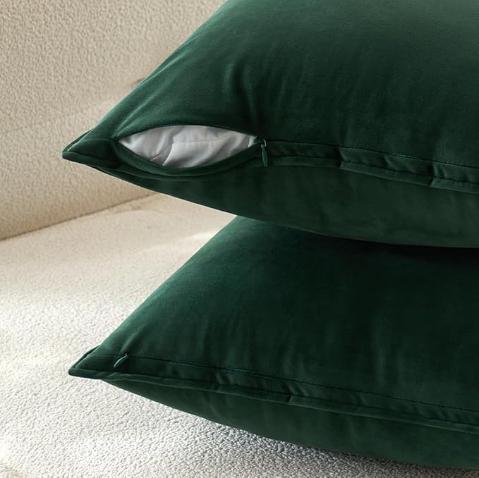 MIULEE Army Green Velvet Throw Pillow Covers 24x24 Soft Decorative Solid Square Euro Sham Cushion Cases Pack of 2 Modern Luxury Home Decor for Couch, Sofa, Bedroom