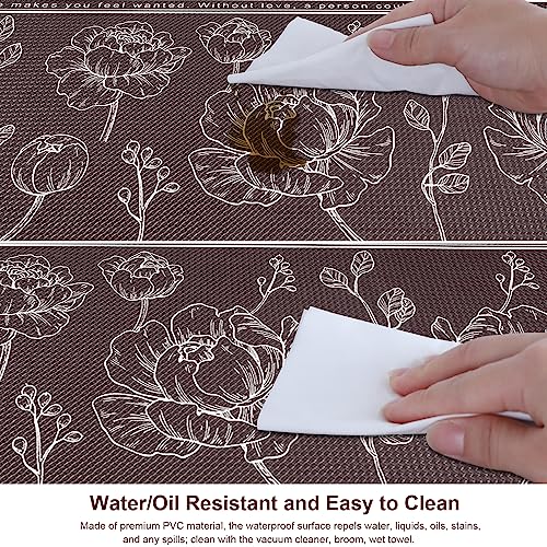 ROTTOGOON Kitchen Floor Mat Set of 2, Cushioned Anti Fatigue Kitchen Mat 17"x59"+17"x29", Non-Slip Waterproof Kitchen Rug, Premium PVC Comfort Kitchen Mats and Rugs for Kitchen, Office, Home, Laundry - color: Brown, size: 17"x59"+17"x29"