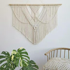 oiikain Large Handmade Boho Macrame Wall Hanging Tapestry - Chic Bohemian Woven Home Decor art for Living Room, Bedroom, and Wedding Parties (Beige, Large Sigle Triangle)