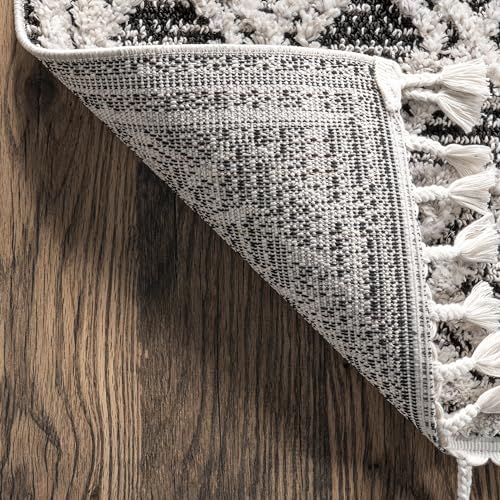 nuLOOM 4x6 Ansley Moroccan Tassel Area Rug, Grey, High-Low Textured Bohemian Design, Plush High Pile, Stain Resistant, For Bedroom, Living Room, Hallway, Entryway