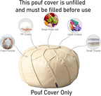 Louis Donné Unstuffed Pouf Ottoman Cover, Round Handmade Waterproof Faux Leather Foot Stool Ottoman, Storage Bean Bag Floor Chair, Footstool for Living Room Kids Room or Bedroom ONLY Cover(Off-White)