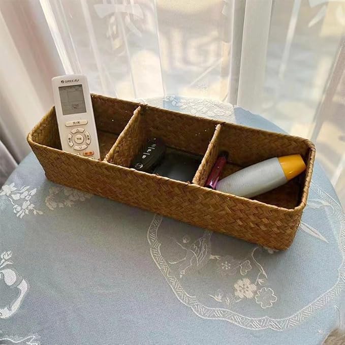 Toilet Basket Tank Topper, Seagrass Wicker Bathroom Storage Basket (14.6" x 4.7" x 3.1")