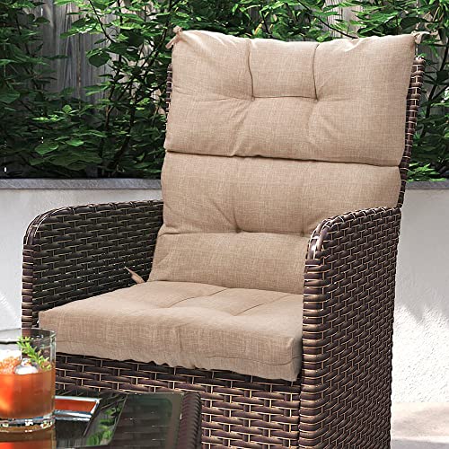 Magpie Fabrics Indoor Outdoor Tufted High Back Chair Cushion Set of 2, Waterproof All-Weather Deep Seating Rocking Chair Patio Garden Chaise Lounge Sun Lounger Chair Cushions(Beige Linen) - color: Beige Linen