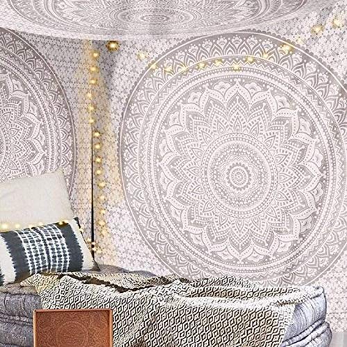 ANJANIYA Ombre Wall Hanging Bohemian Tapestry, Metallic Wall Art Bedspread, Psychedelic Hippie Mandala Dorm Décor for Hanging, Bedding, Beach Coverlet Curtain, Silver, 54"X60" - color: Silver, size: 60"L x 54"W