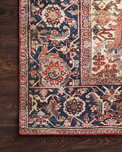 Loloi Layla Collection LAY-08 Red/Navy 2'-3" x 3'-9" .13" Thick Accent Rug, Soft, Durable, Vintage Inspired, Distressed, Low Pile, Non-Shedding, Easy Clean, Printed, Living Room Rug - color: Red / Navy, size: 2'3" x 3'9" (Rectangular)