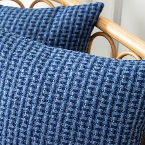 UGASA Outdoor Waterproof Pillow Covers Pack of 2 Weaving Texture Water Resistant Outside Decorative Pillow Cases for Patio Garden Porch Yard Bench Tent 18x18 Inch, Navy Blue - color: Navy Blue, size: 18" x 18" (Pack of 2)